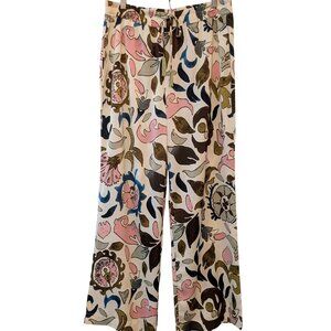 Joie Womens Size L Abstract Floral Beaded Drawstring Wide Leg Side Pockets Pants
